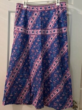 Blue & Pink Floral A-Line Midi Skirt